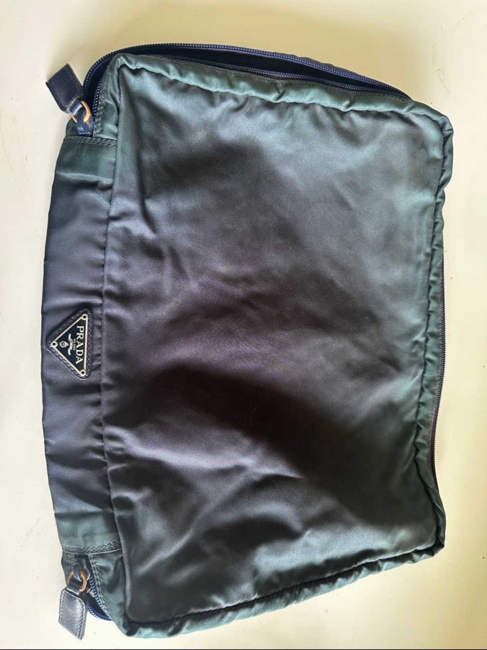 Prada irredesent blue green Nylon Cosmetic Pouch with Logo Plaque